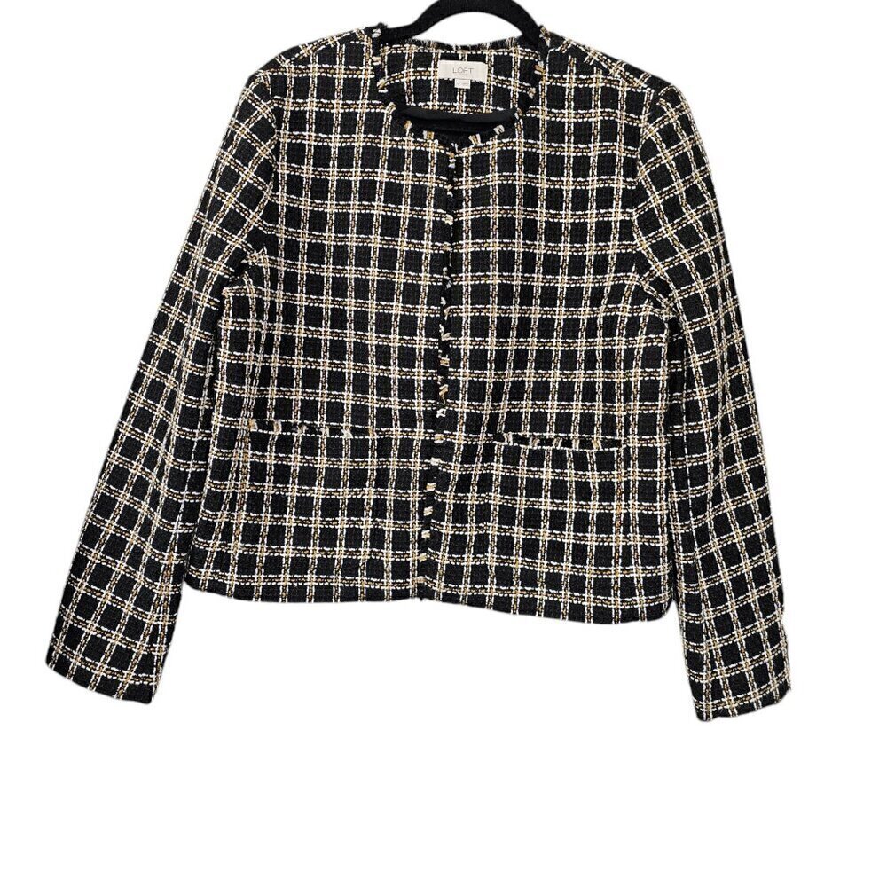 Loft Tweed Cropped Black And Yellow Shirt Jacket